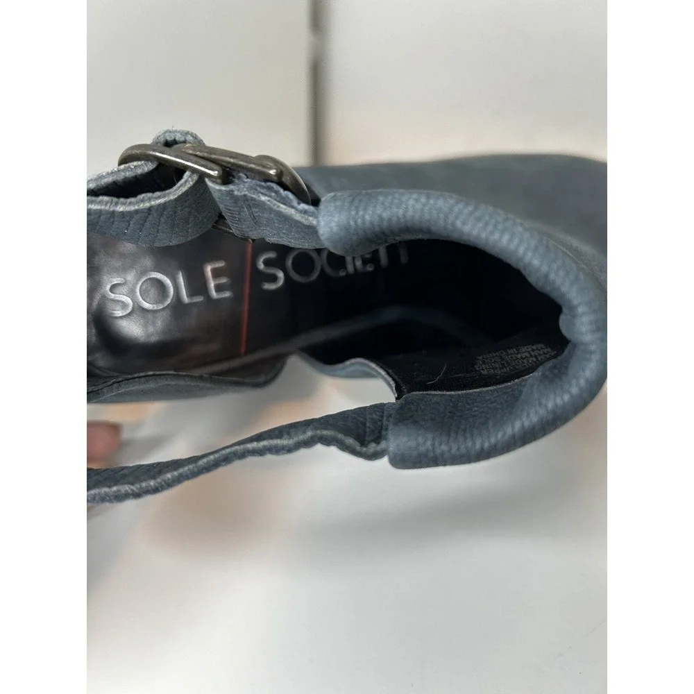 SOLE SOCIETY Ferris Blue Suede Peep Toe Bootie Heels Cut out sides Size‎ 9M